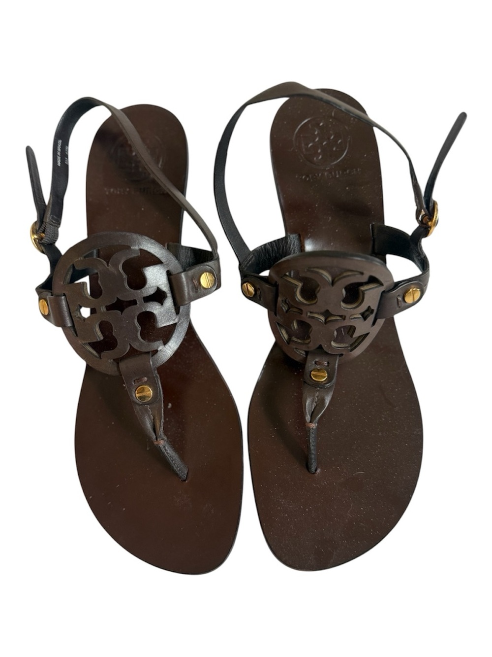NWT Tory Burch Holly Miller Dark Brown Leather Heeled Thong Sandals - Size 8M